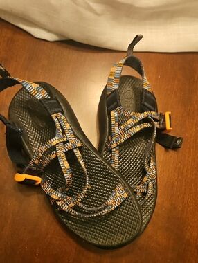 Chaco Black Sandals with Blue and Orange Straps